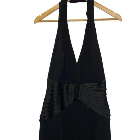 Vintage Tadashi Shoji Silk Halter Black Ruffle Pleated Chiffon Dress Size 12 - Picture 9 of 11